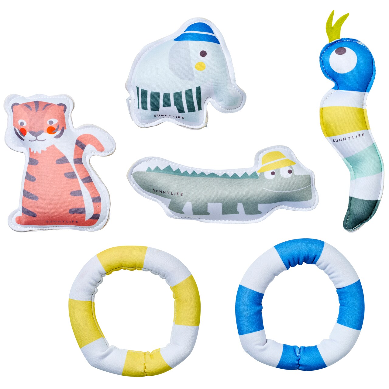 Sunnylife: Dive Buddies - Into the Jungle - 6 Pack - Pool Toys, Jungle Animals & Circle Designs, Swimming & Water Play, Develop Diving Skills, Kids 6+